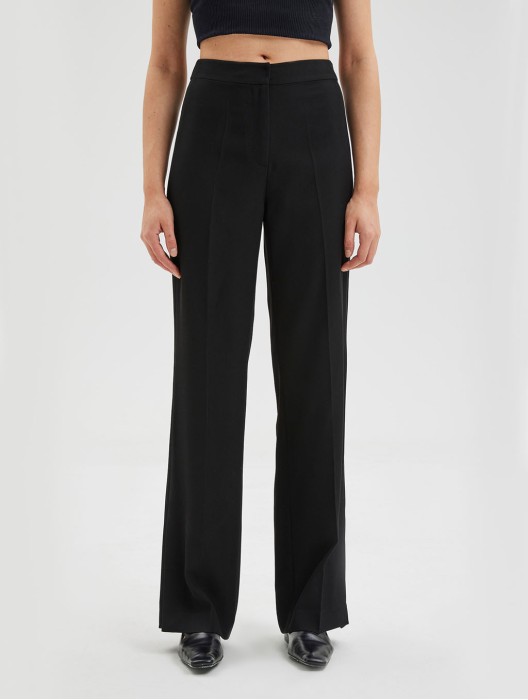 Slit-Leg Twill Black Trousers