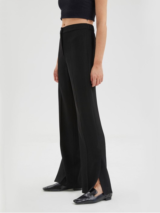 Slit-Leg Twill Black Trousers