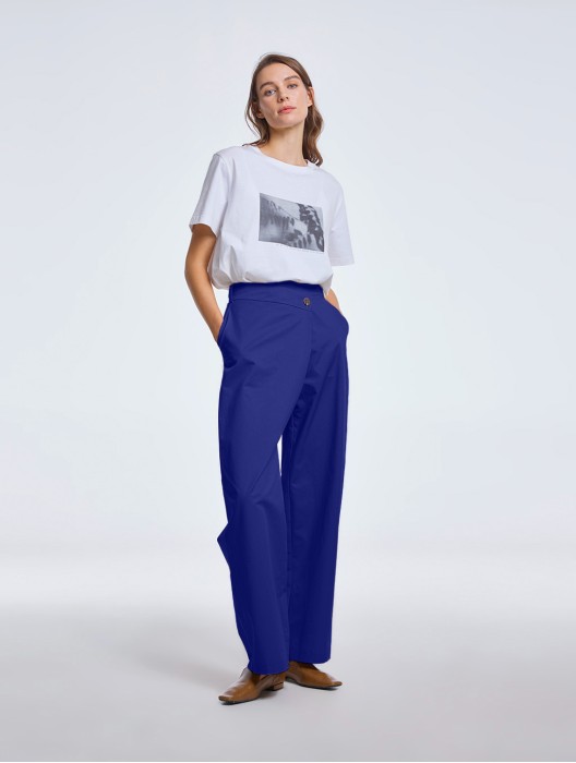 Off-center Closure Cotton Pants