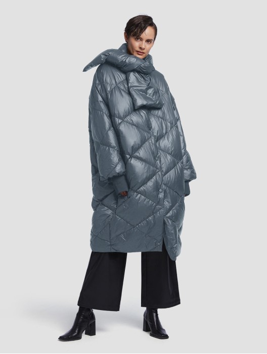 Quilted Puffer Jacket With Scarf