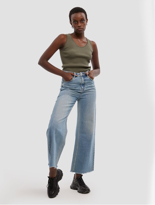 High-waist Wide Leg Frayed Jeans