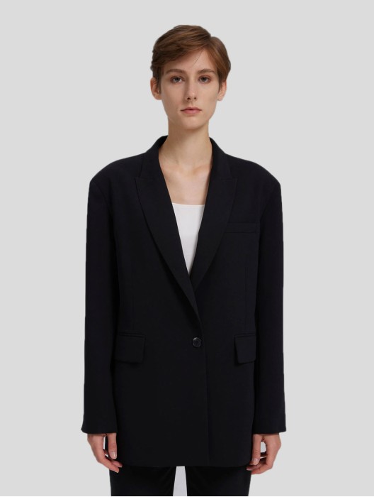 Single Breasted Twill Black Blazer