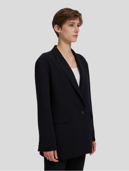 Single Breasted Twill Black Blazer